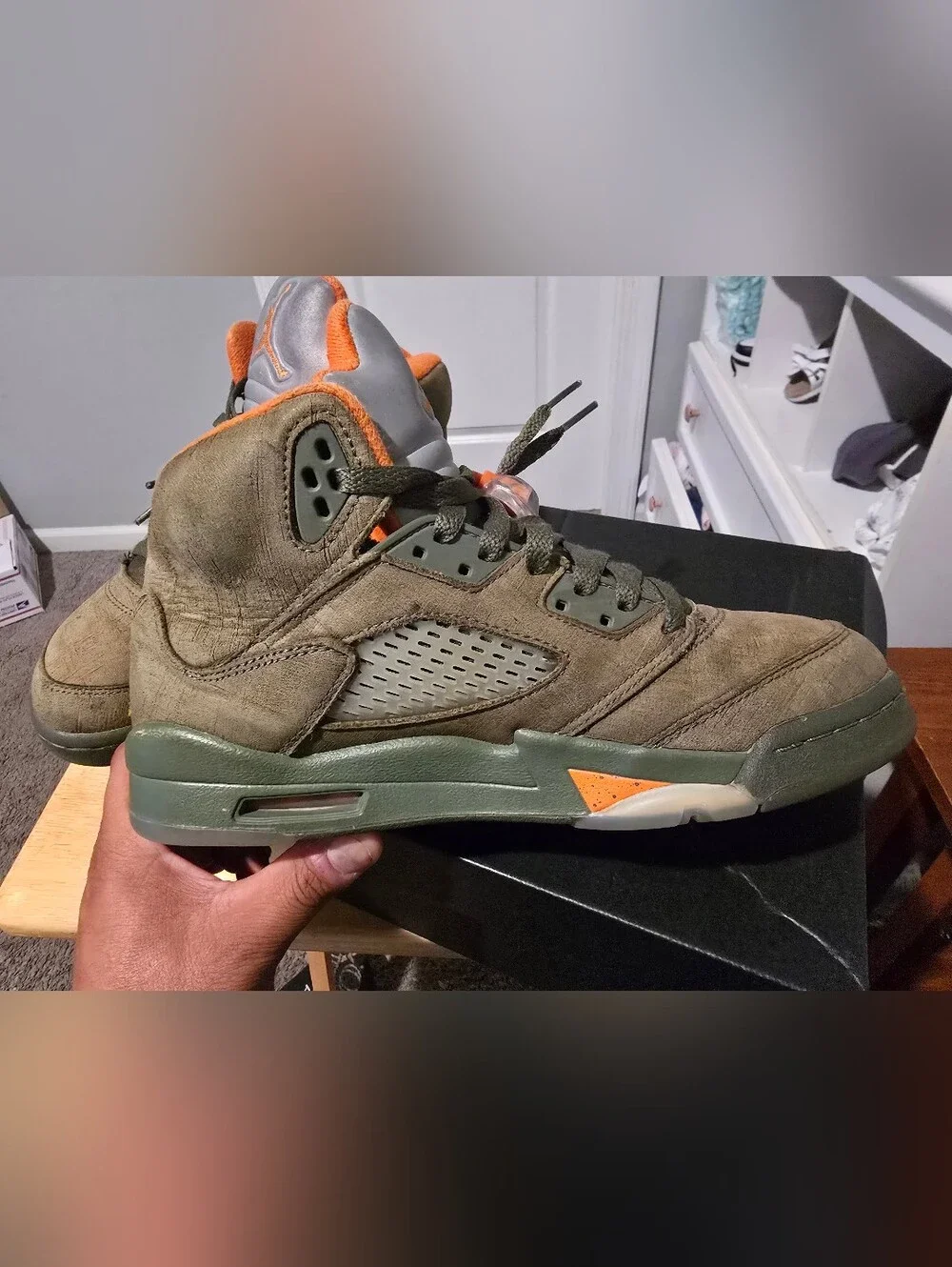 Nike Air Jordan V 5 Retro Army Olive Solar Orange Undftd DD0587-308 sz 7Y Men's